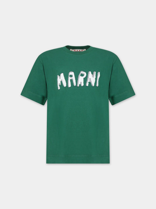 T-shirt verde per bambini con logo,Marni Kids,M00921 0M523