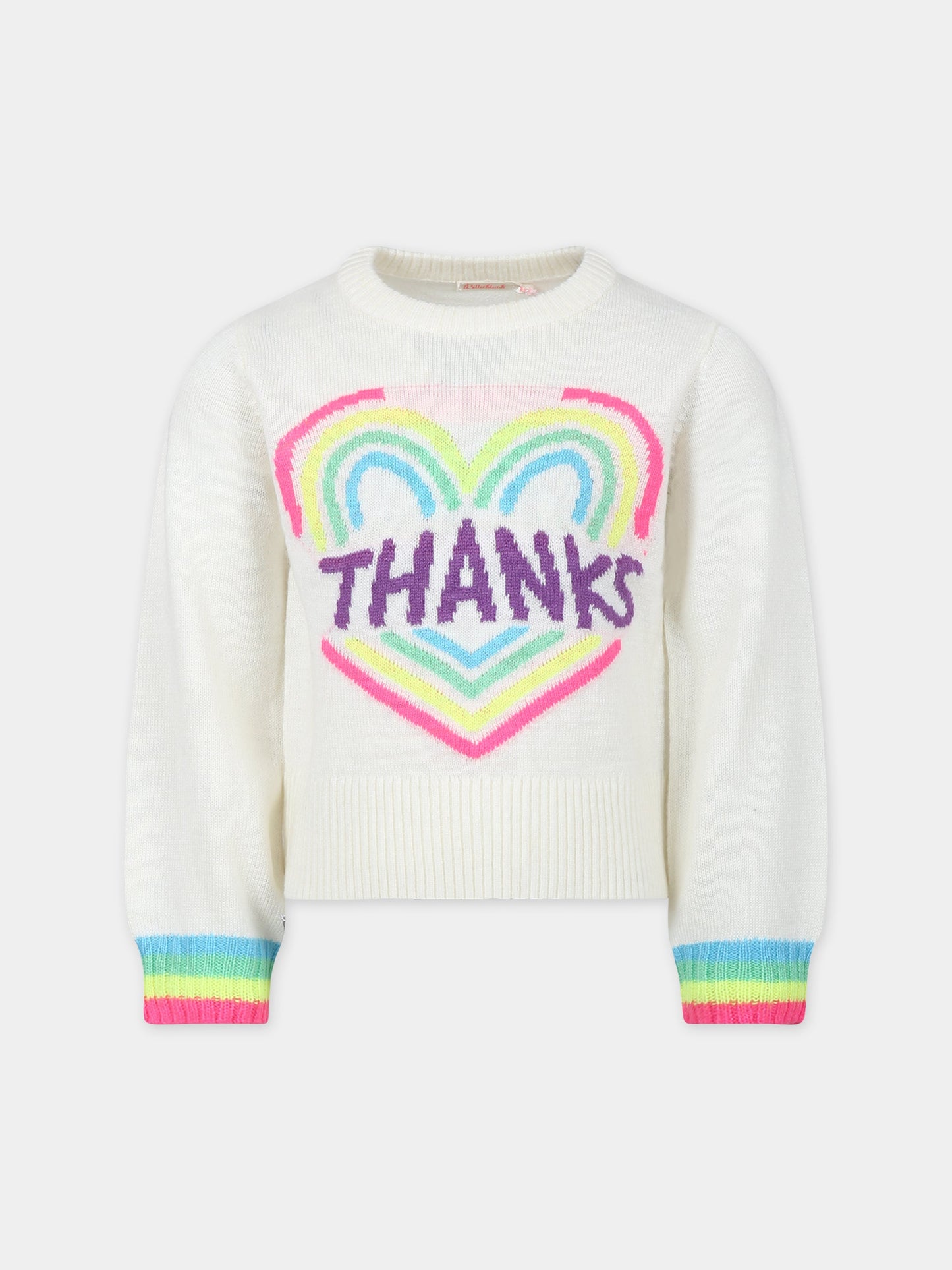 Maglione avorio per bambina con cuore e scritta,Billieblush,U15C22 121