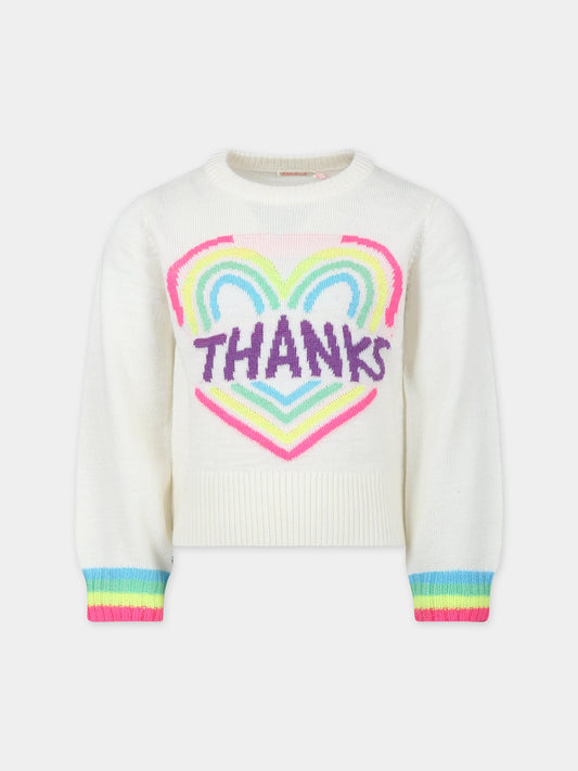 Maglione avorio per bambina con cuore e scritta,Billieblush,U15C22 121