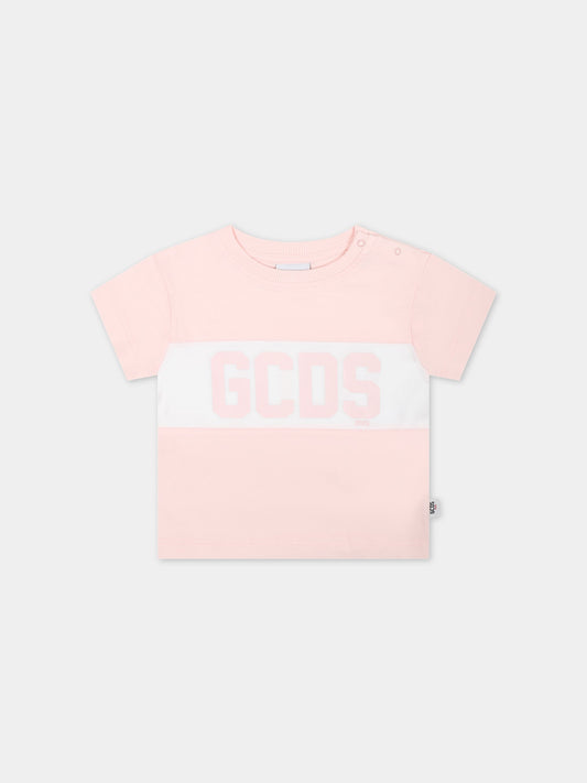 T-shirt rosa per neonati con logo,Gcds Kids,GMM003 LAA22 52483