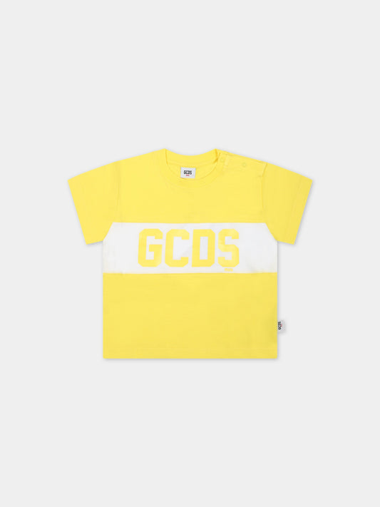 T-shirt gialla per neonati con logo,Gcds Kids,GMM003 LAA22 51633