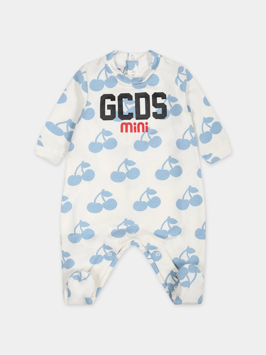 Tutina bianca per neonati con logo e ciliegie,Gcds Kids,GUY00K LDBA9 84530 