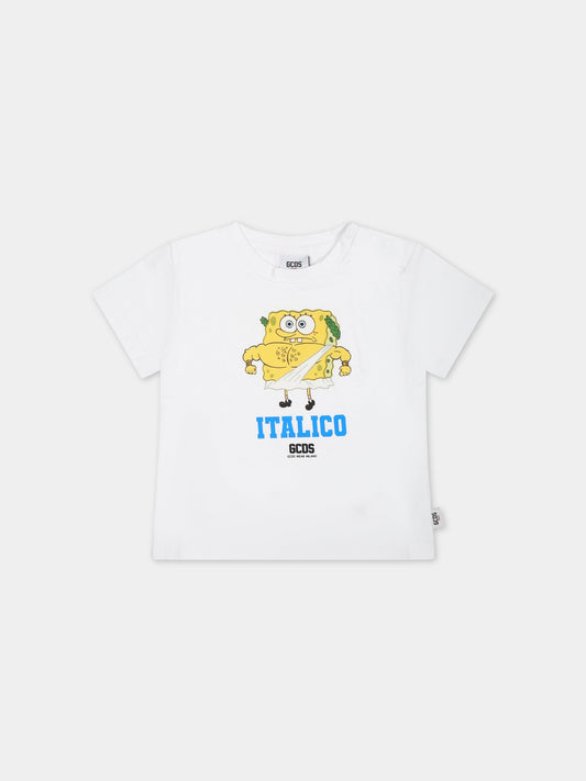 T-shirt bianca per neonata con stampa Spongebob,Gcds Kids,GRM002 LAA29 10101
