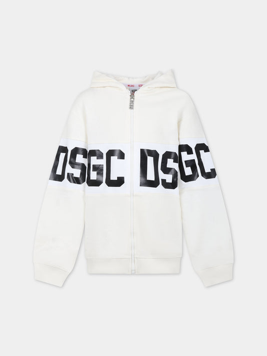 Felpa avorio per bambini con logo,Gcds Kids,DNF004 LCA33 10063