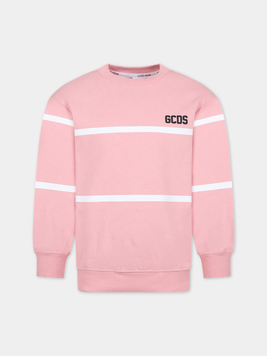 Felpa rosa per bambina con logo nero,Gcds Kids,DOF000 LCA52 51630