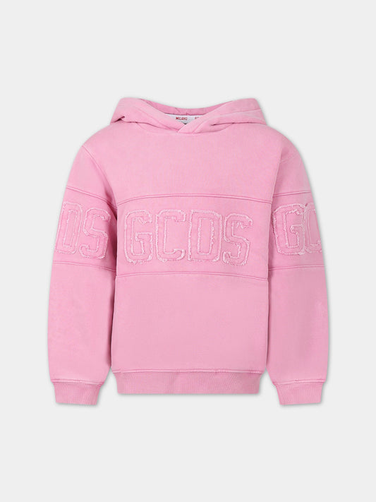 Felpa rosa per bambina con logo,Gcds Kids,DMF00D LCC01 52861