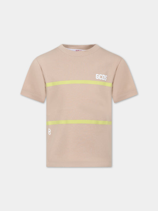 T-shirt beige per bambino con righe gialle,Gcds Kids,DUM00I LAA29 20379