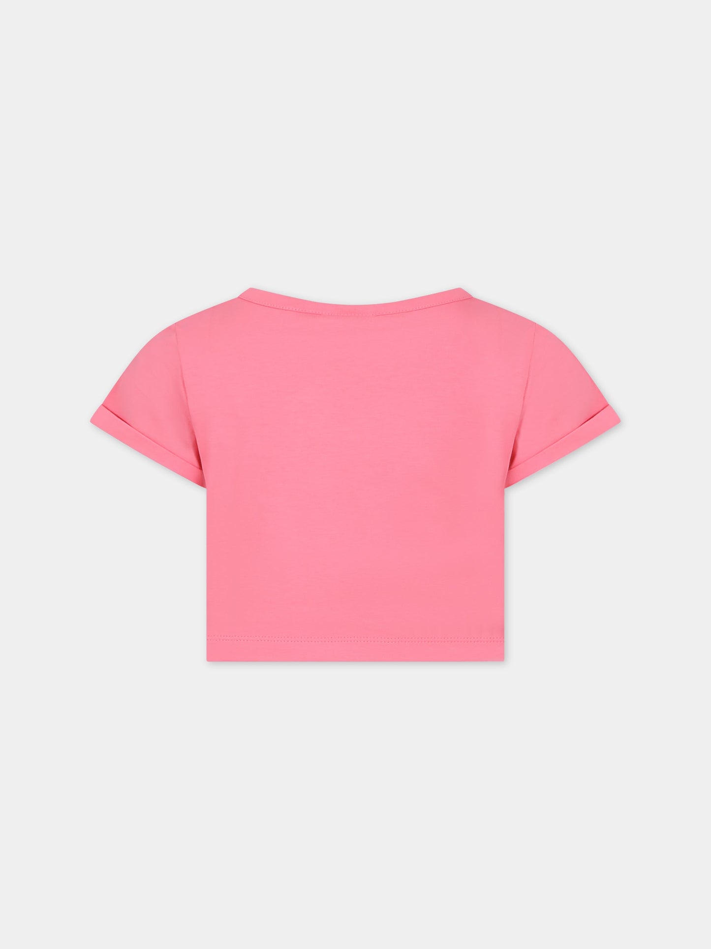 T-shirt rosa per bambina con logo in fantasia,Gcds Kids,DAM002 LBA00 51452