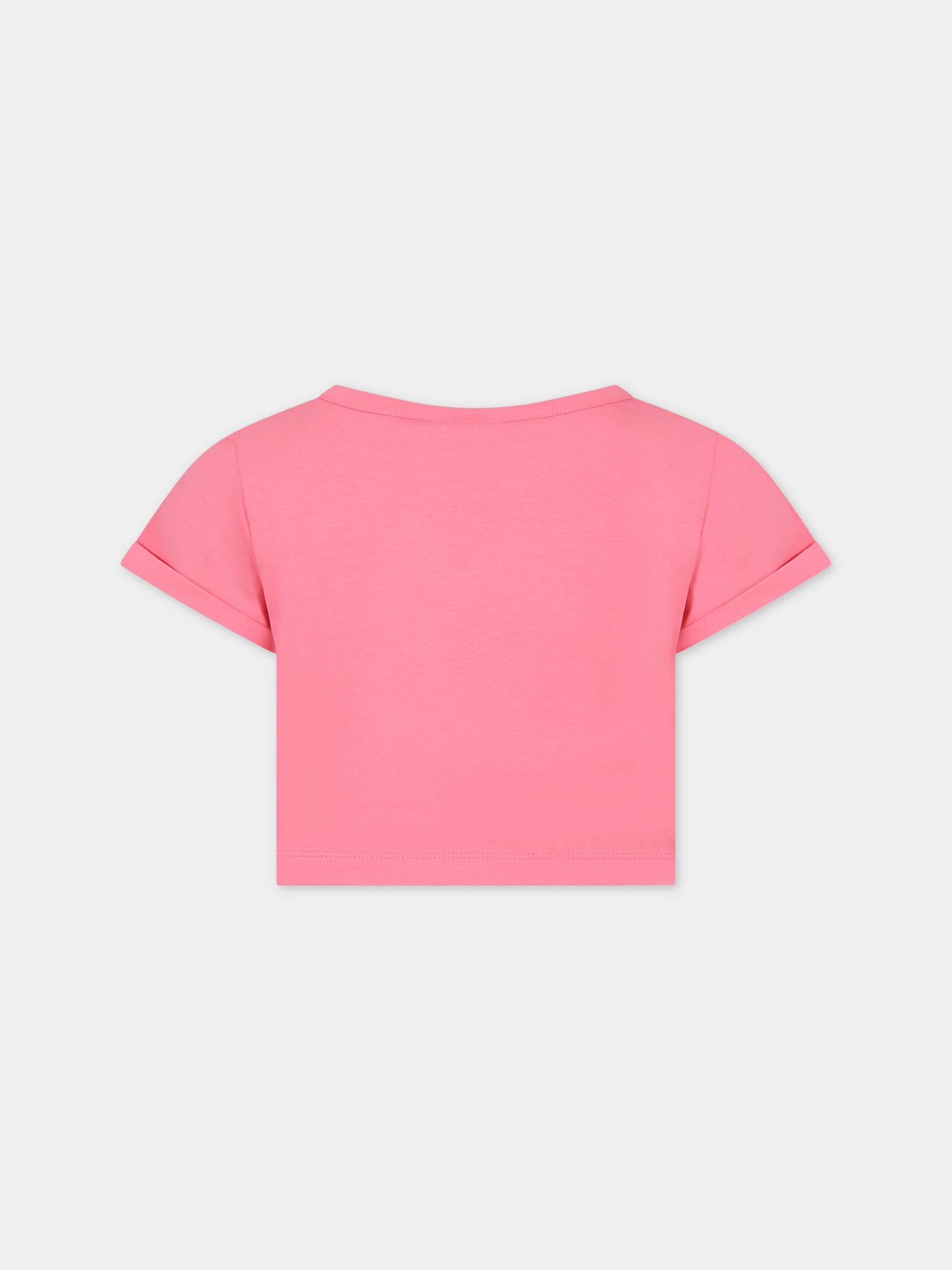 T-shirt rosa per bambina con logo in fantasia,Gcds Kids,DAM002 LBA00 51452