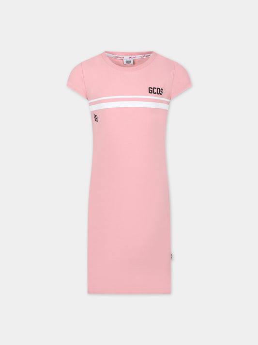 Vestito rosa per bambina con logo,Gcds Kids,DDV008 LBA36 51630