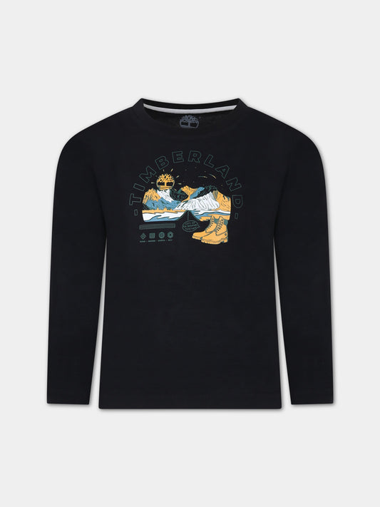 T-shirt nera per bambino con logo,Timberland,T25U32 09B