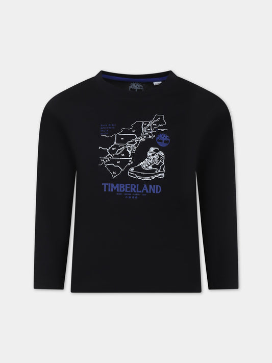 T-shirt nera per bambino con logo,Timberland,T25U38 09B