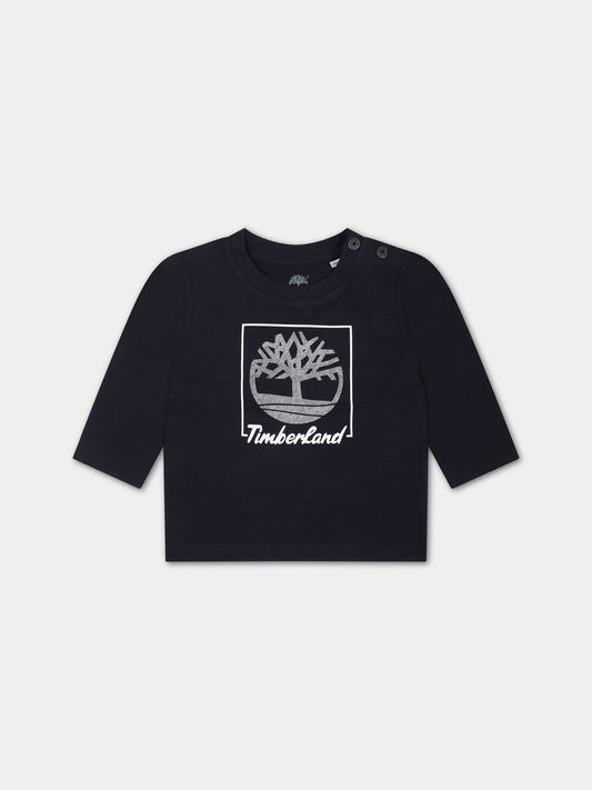 T-shirt blu per neonato con stampa logo,Timberland,T60002 857