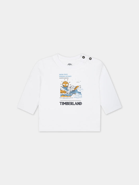 T-shirt bianca per neonato con stampa logo,Timberland,T60005 10P