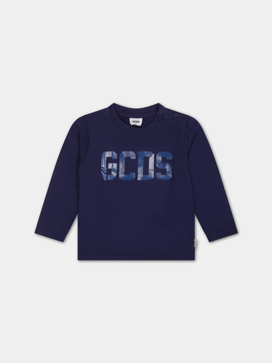 T-shirt blu per neonato con logo,Gcds Kids,GQO002 LAA01 40258