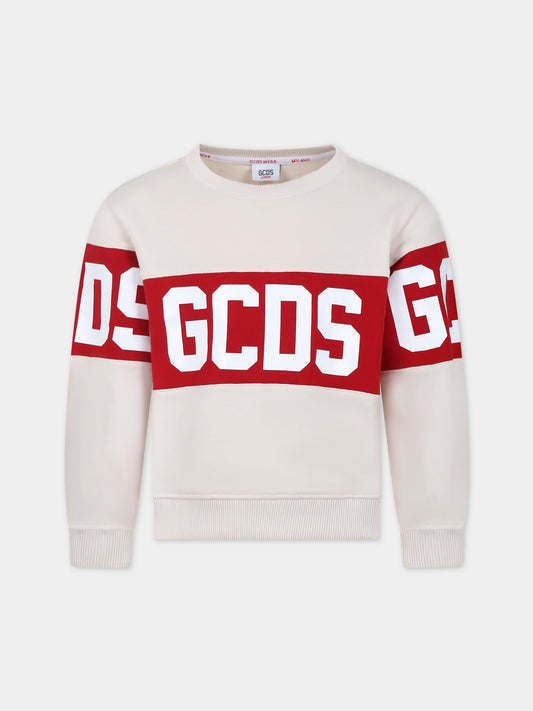 Felpa beige per bambini con logo,Gcds Kids,DOF005 LCA44 20325