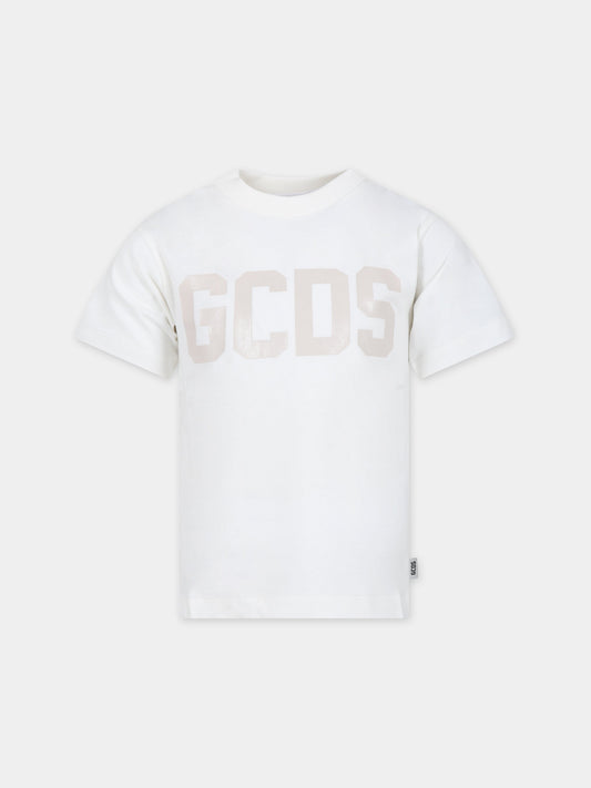 T-shirt bianca per bambini con logo in rilievo,Gcds Kids,DSM00I LAA01 10063