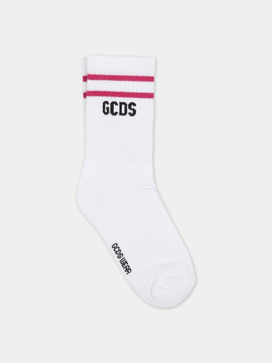 Calze bianche per bambini con logo,Gcds Kids,DUX00Y LHE25 10101