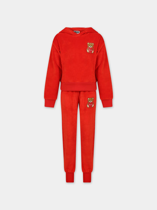 Completo rosso per bambina con Teddy Bears e logo,Moschino Kids,HDK02L LGA07 50109