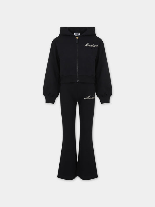 Completo nero per bambina con logo,Moschino Kids,HDK02S LDA16 60100