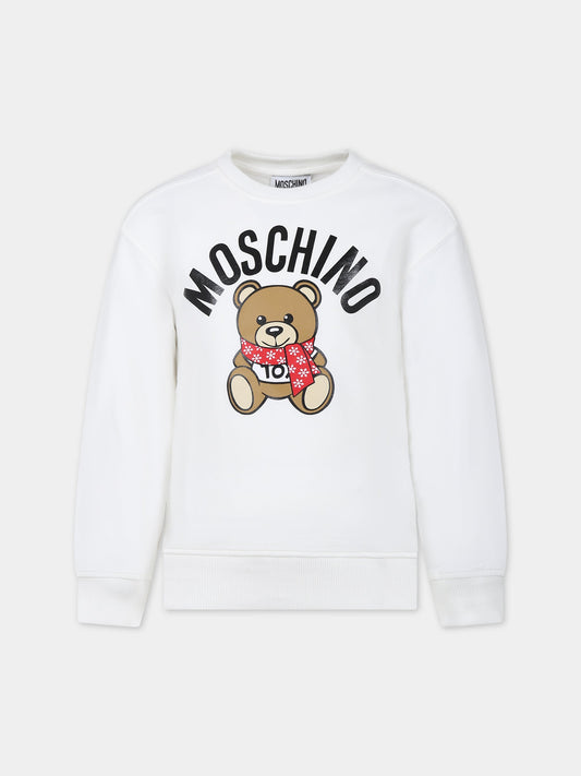 Felpa bianca per bambino con Teddy Bear e logo,Moschino Kids,HUF07H LDA53 10063