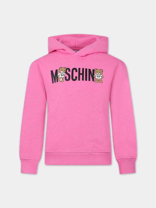Felpa rosa per bambina con Teddy Bears e logo,Moschino Kids,HUF07I LCA58 52458