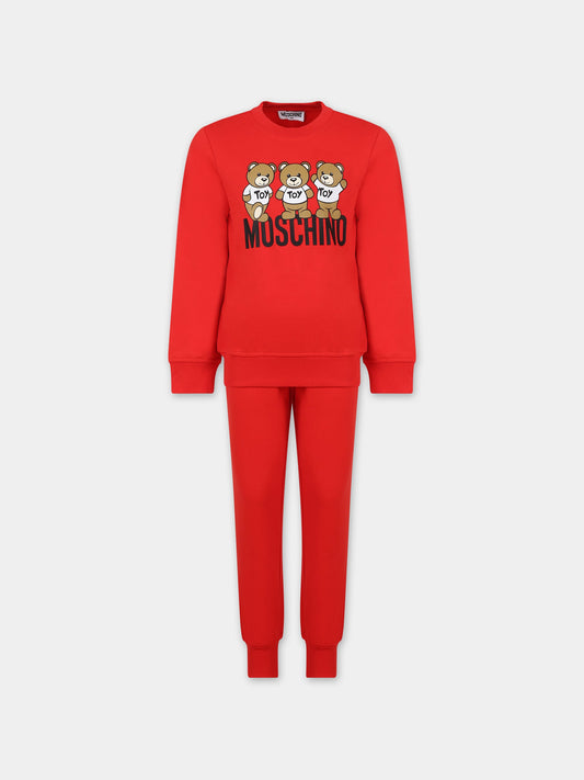 Completo rosso per bambini con Teddy Bears e logo,Moschino Kids,HUK03G LCA40 50109