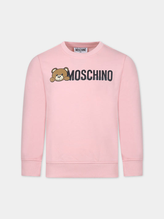 Felpa rosa per bambini con logo,Moschino Kids,HWF05R LCA40 50209