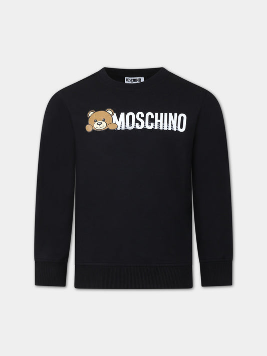 Felpa nera per bambini con logo,Moschino Kids,HWF05R LCA40 60100