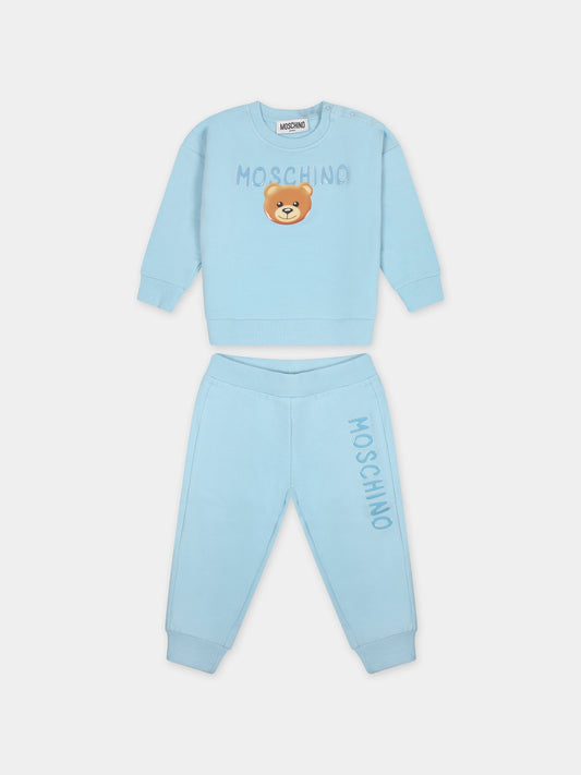 Completo celeste per neonata con teddy bear,Moschino Kids,MMK039 LDA17 40304
