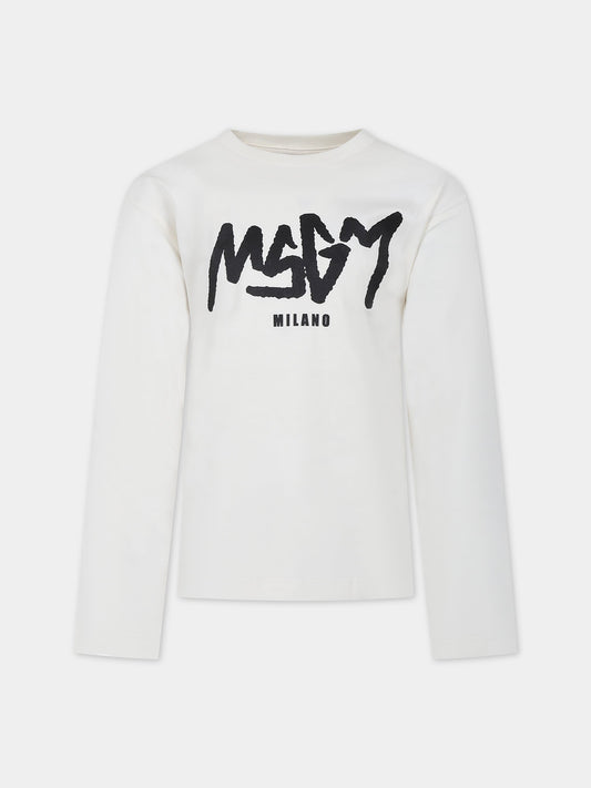T-shirt avorio per bambino con logo,Msgm Kids,F3MSJBTH202 013