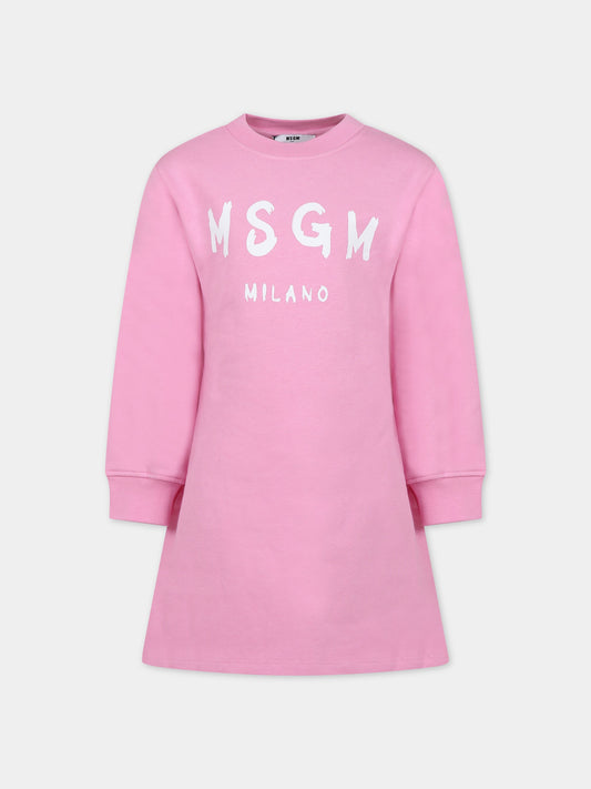 Vestito rosa per bambina con logo,Msgm Kids,F3MSJGDR031 042
